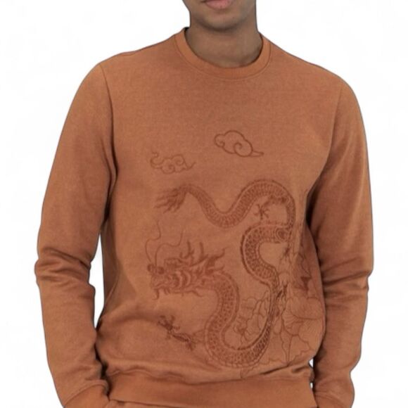 Blind Rooster Dragon Embroidered Brown Crewneck Sweatshirt Small Cotton Blend Un - Picture 1 of 6